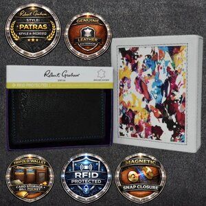 Robert Graham Patras Trifold Wallet Black Leather RFID Magnetic Closure NWT Box